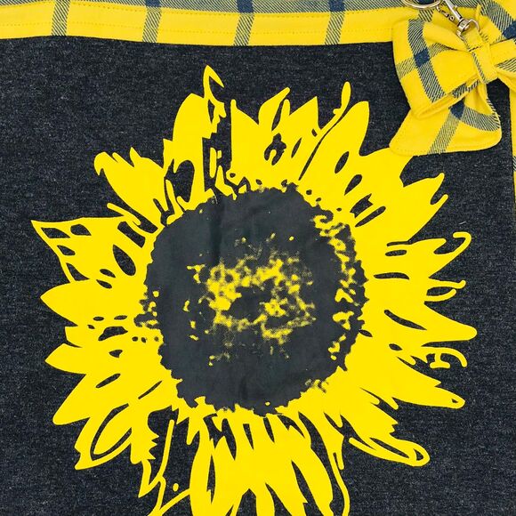 Handmade Tote Bag: Repurposed, Sunflower on Plaid, Grey, Yellow, Blue, Cottage - Picture 4 of 10